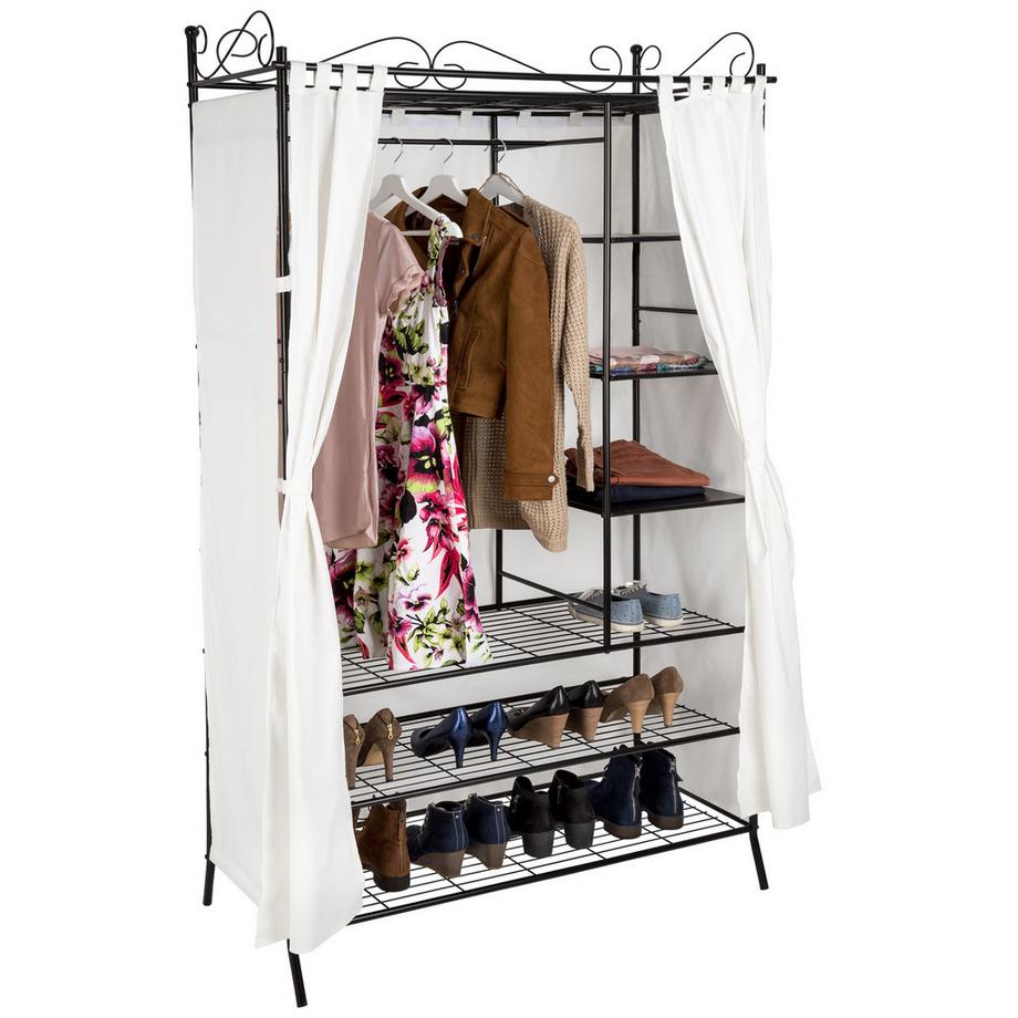 Tectake Metall-Garderobenschrank  3 große und 3 kleine Fächer mit Stoffvorhang mit Klettverschluss  