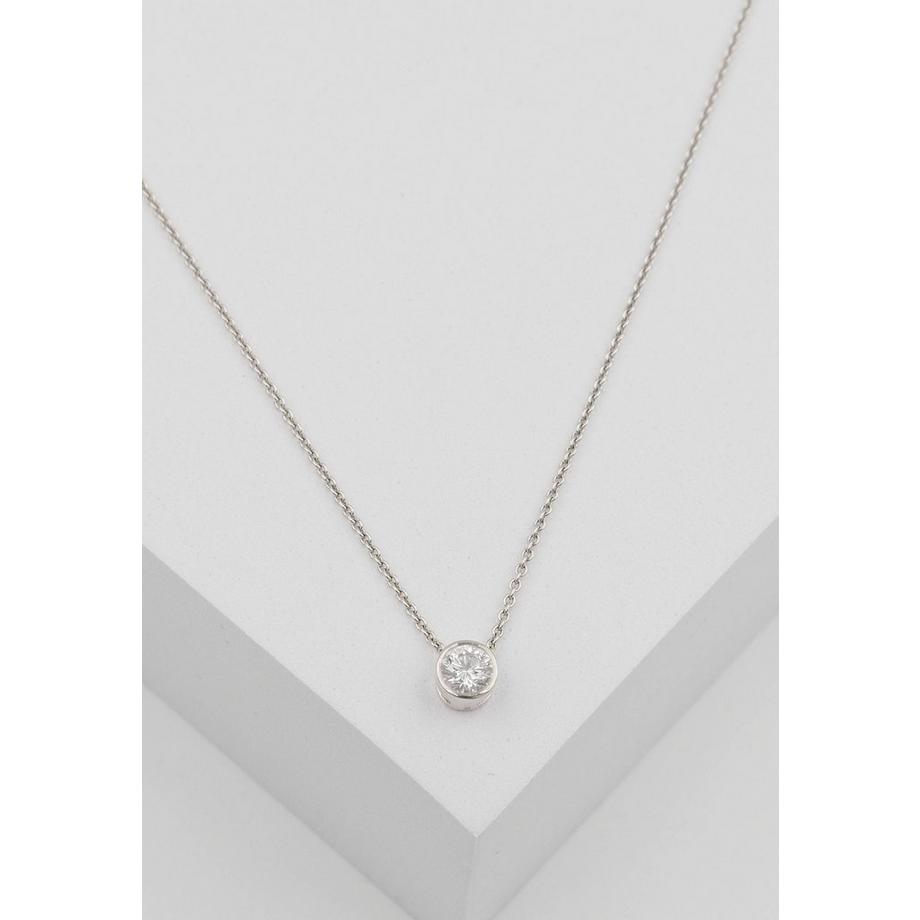 MUAU Schmuck  Pendentif solitaire Monture or blanc 750 diamant 0,50ct. 7x7mm 