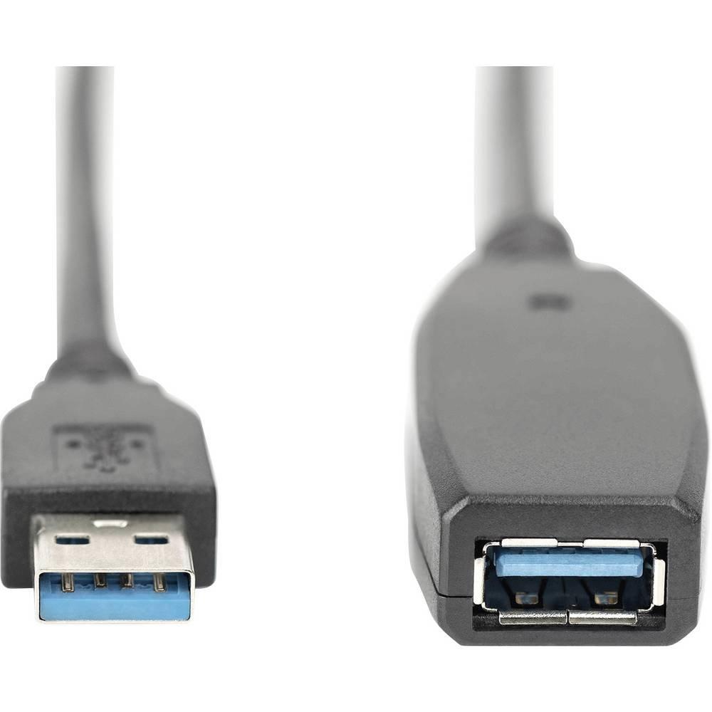 Digitus  USB-Kabel USB 3.2 Gen1 (USB 3.0 / USB 3.1 Gen1) USB-A Stecker, USB-A Buchse 10.00 m Schwarz Geschirmt 