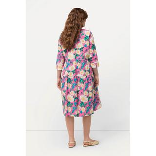 Ulla Popken  Robe chemisier, fleurs, coupe évasée, manches 3/4 