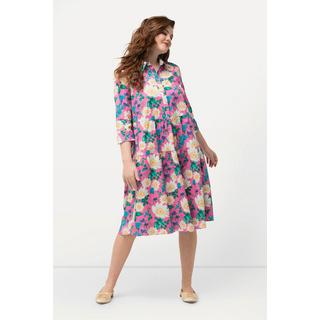 Ulla Popken  Robe chemisier, fleurs, coupe évasée, manches 3/4 