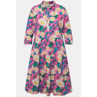 Ulla Popken  Robe chemisier, fleurs, coupe évasée, manches 3/4 