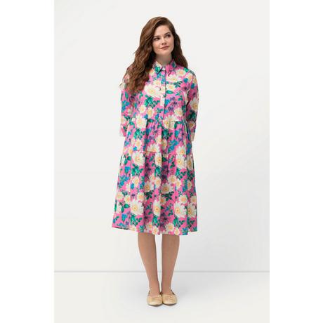 Ulla Popken  Robe chemisier, fleurs, coupe évasée, manches 3/4 