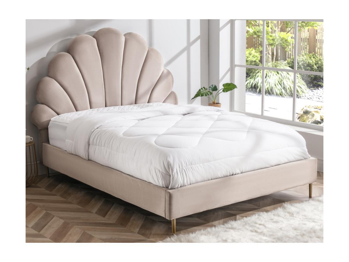 Vente-unique Letto conchiglia 160 x 200 cm Velluto Beige + Materasso - LIVAYA  