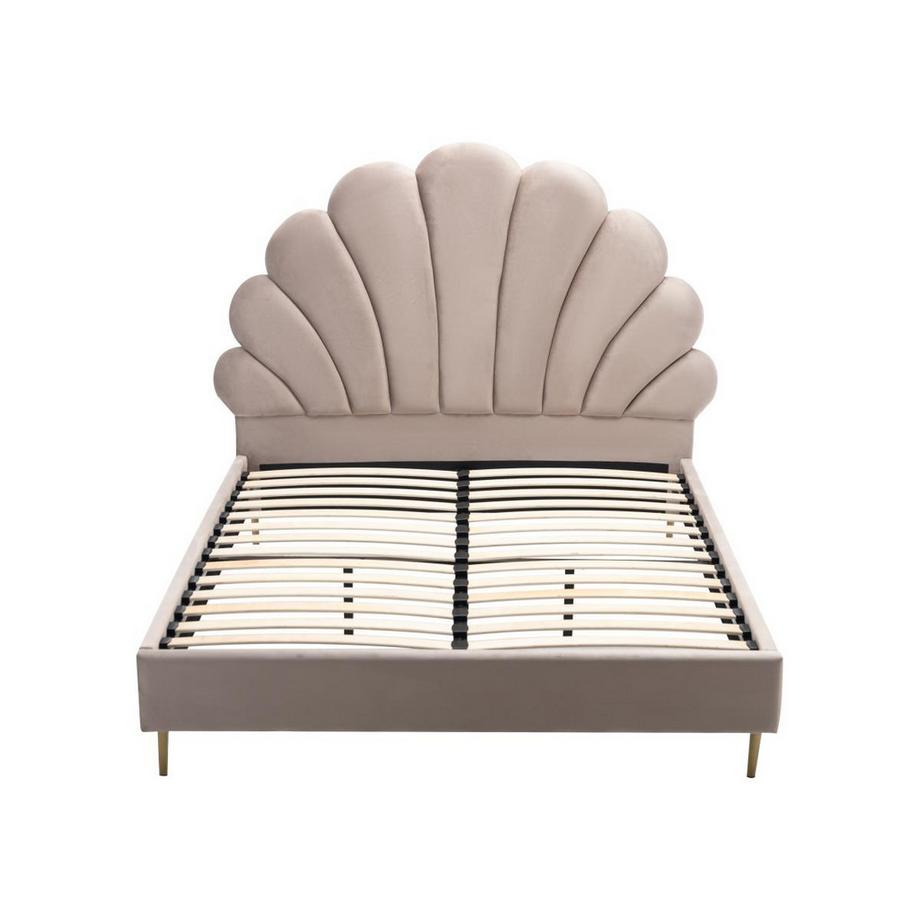 Vente-unique Bett mit Kopfteil in Muschelform + Matratze - 160 x 200 cm - Samt - Beige - LIVAYA  