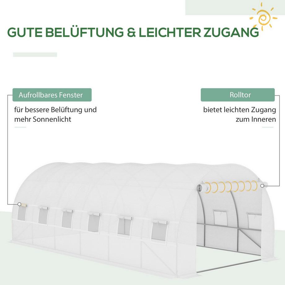 Northio Ersatzfolie Ersatzabdeckung 600 x 300 x 200 cm mit Fronttür, 12 Fenster reißfest Gewächshausfolie, Gartenfolie für Gewächshaus, Treibhaus, Frühbeet, Weiß  