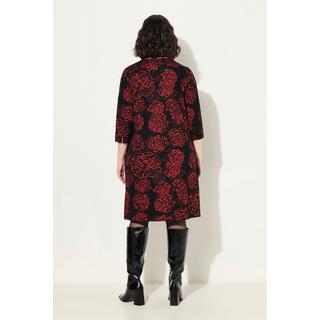 Ulla Popken  Robe en jersey, motif Jacquard, décolleté en V et manches 3/4, poches 