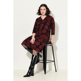 Ulla Popken  Robe en jersey, motif Jacquard, décolleté en V et manches 3/4, poches 