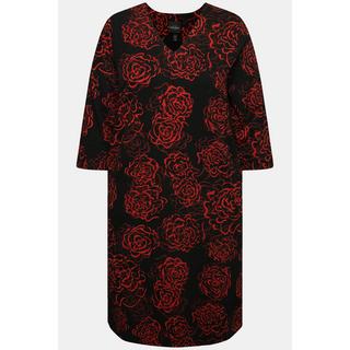 Ulla Popken  Robe en jersey, motif Jacquard, décolleté en V et manches 3/4, poches 