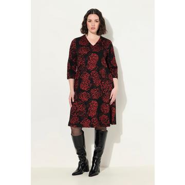 Robe en jersey, motif Jacquard, décolleté en V et manches 3/4, poches