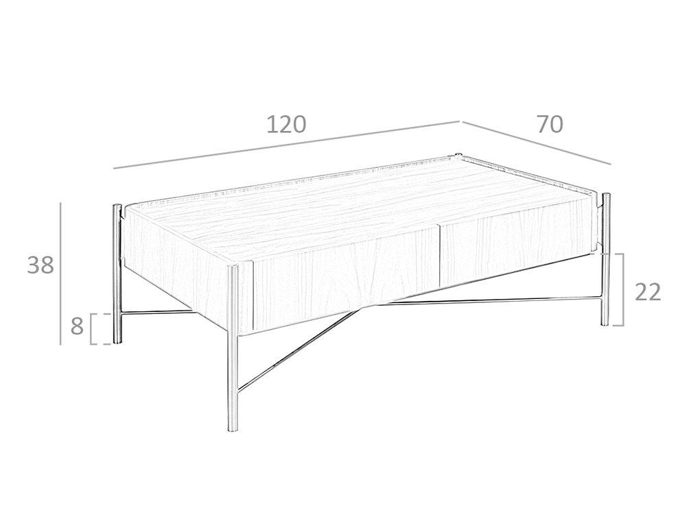 ANGEL CERDA Table basse rectangle en noyer et acier  