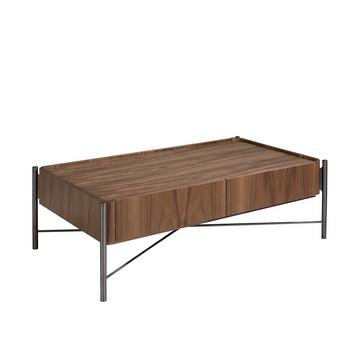 Table basse rectangle en noyer et acier