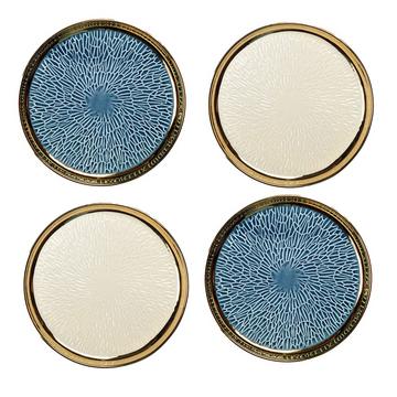 ASSIETTE A DESSERT AVEC BORD DORE 2 BLEUE ET 2 CREME - LOT DE 4