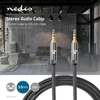 Nedis  Stereo-Audiokabel | 3,5 mm Stecker | 3,5 mm Stecker | Vergoldet | 1,00 m | Rund | Anthrazit / Grau mit Metall | Karton mit Sichtfenster 