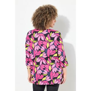 Ulla Popken Maglia Stampa Foglie Linea A Scollo V Maniche 3/4  