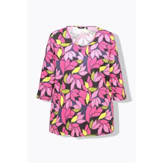 Ulla Popken Maglia Stampa Foglie Linea A Scollo V Maniche 3/4  