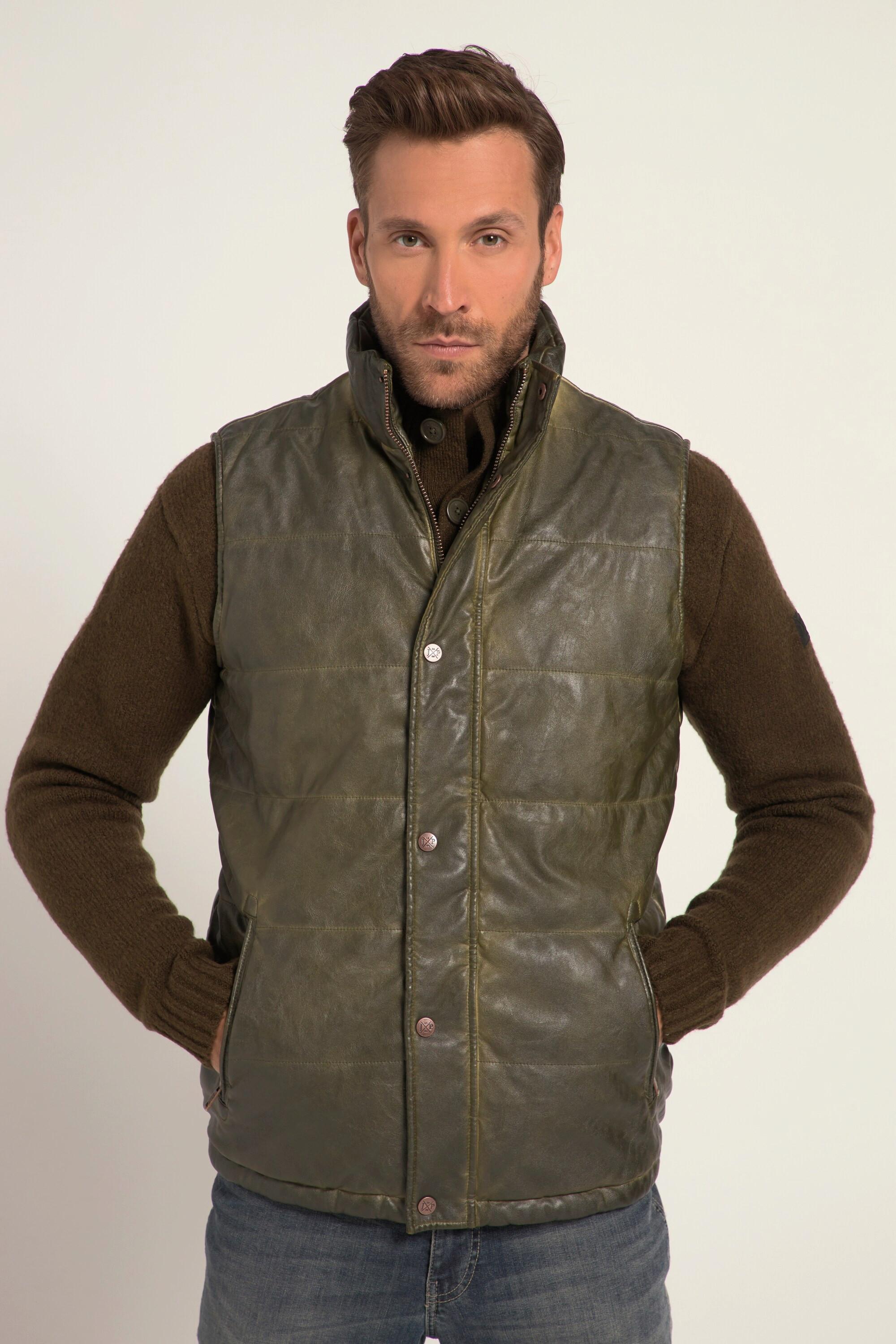 JP1880  Gilet trapuntato per l'outdoor in similpelle vintage con collo alto, fino alla tg. 8XL 