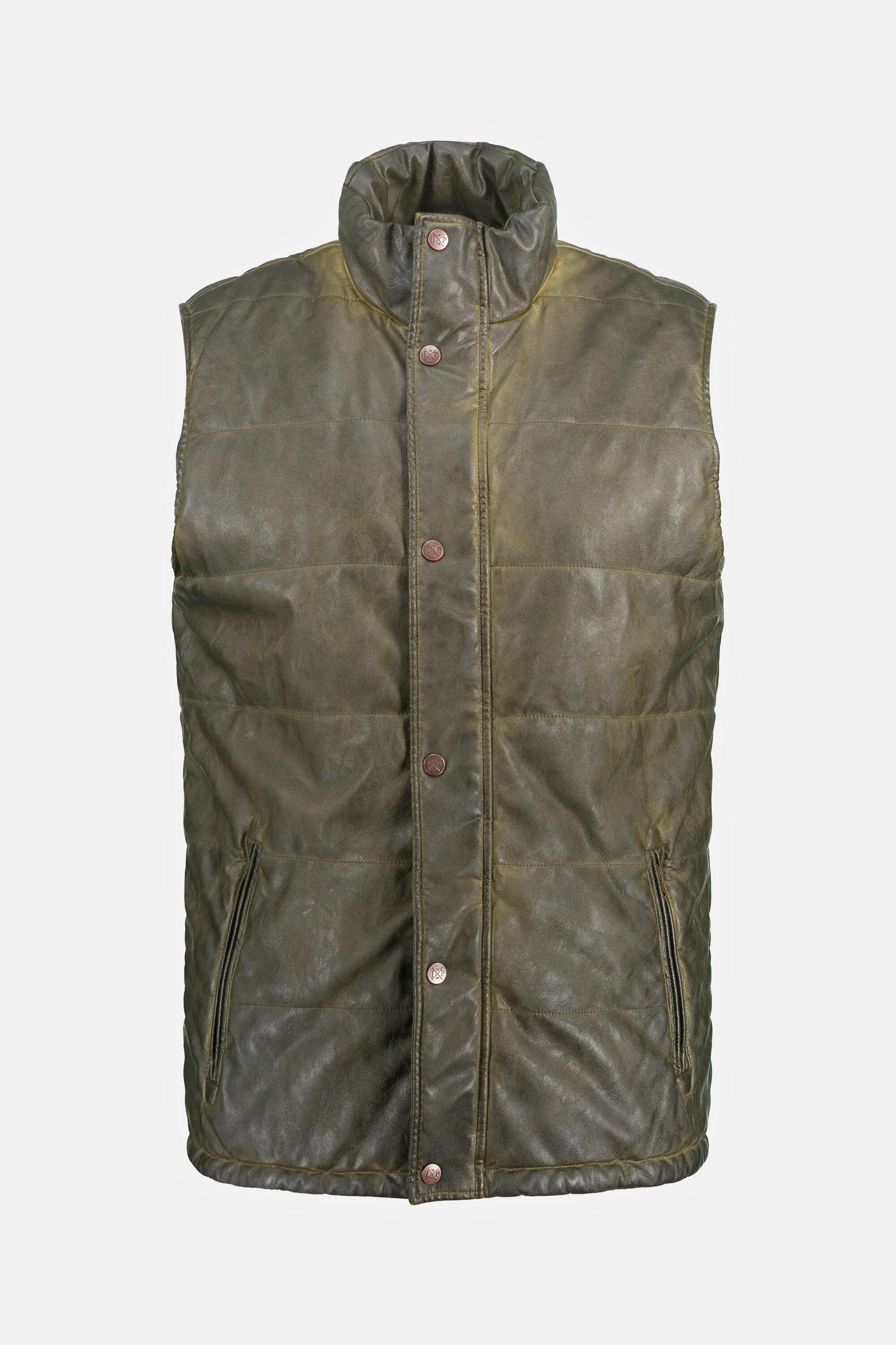 JP1880  Gilet trapuntato per l'outdoor in similpelle vintage con collo alto, fino alla tg. 8XL 