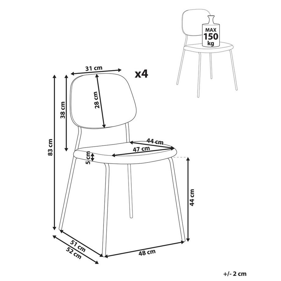 Beliani Lot de 4 chaises de salle à manger en Tissu  RILEY  
