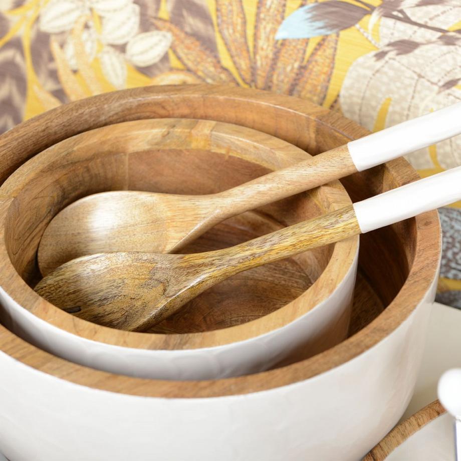 Aulica  COUVERTS A SALADE BLANC NACRE EN BOIS MANGUIER 