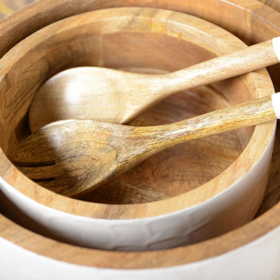 Aulica  COUVERTS A SALADE BLANC NACRE EN BOIS MANGUIER 