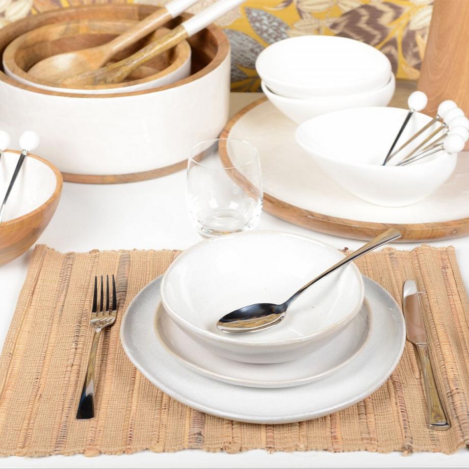 Aulica  COUVERTS A SALADE BLANC NACRE EN BOIS MANGUIER 