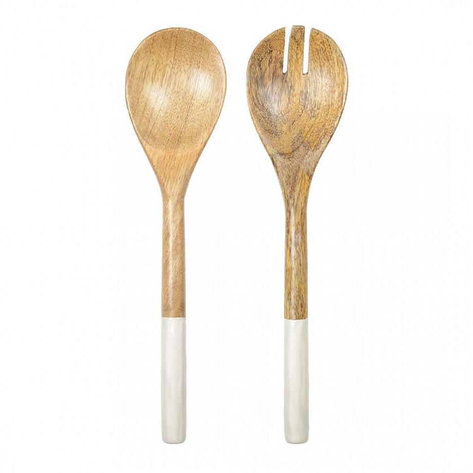 Aulica  COUVERTS A SALADE BLANC NACRE EN BOIS MANGUIER 