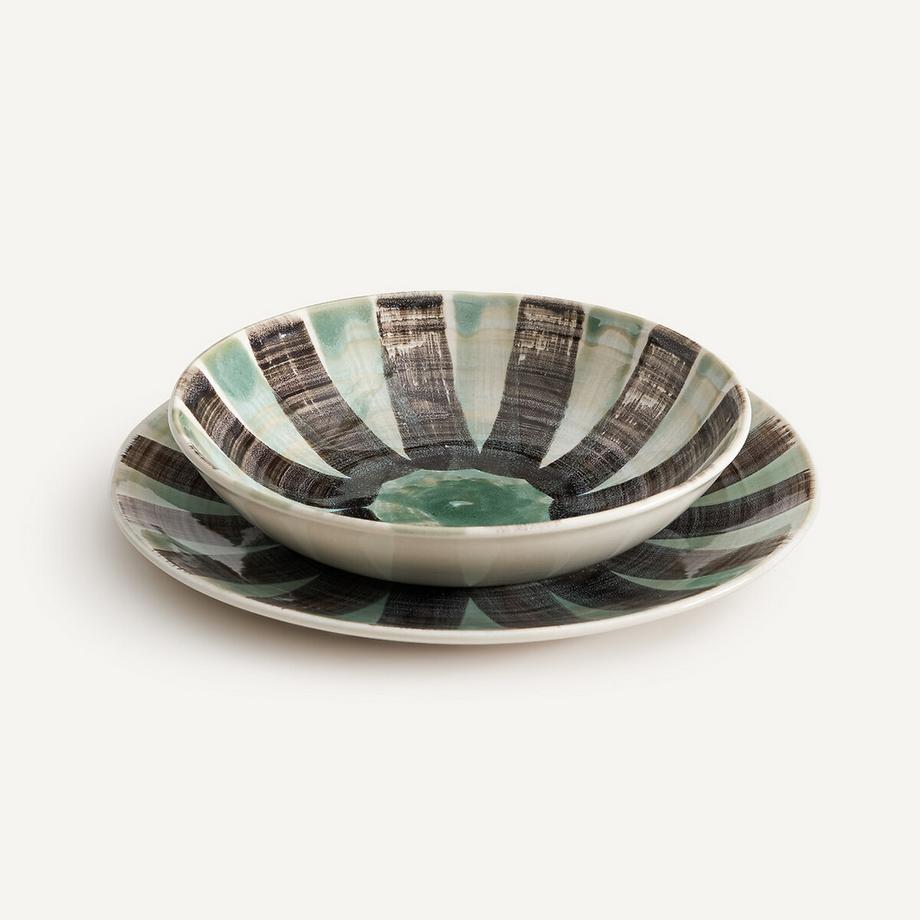 AM.PM Set aus 4 tiefen Tellern aus gestreiftem Steingut  