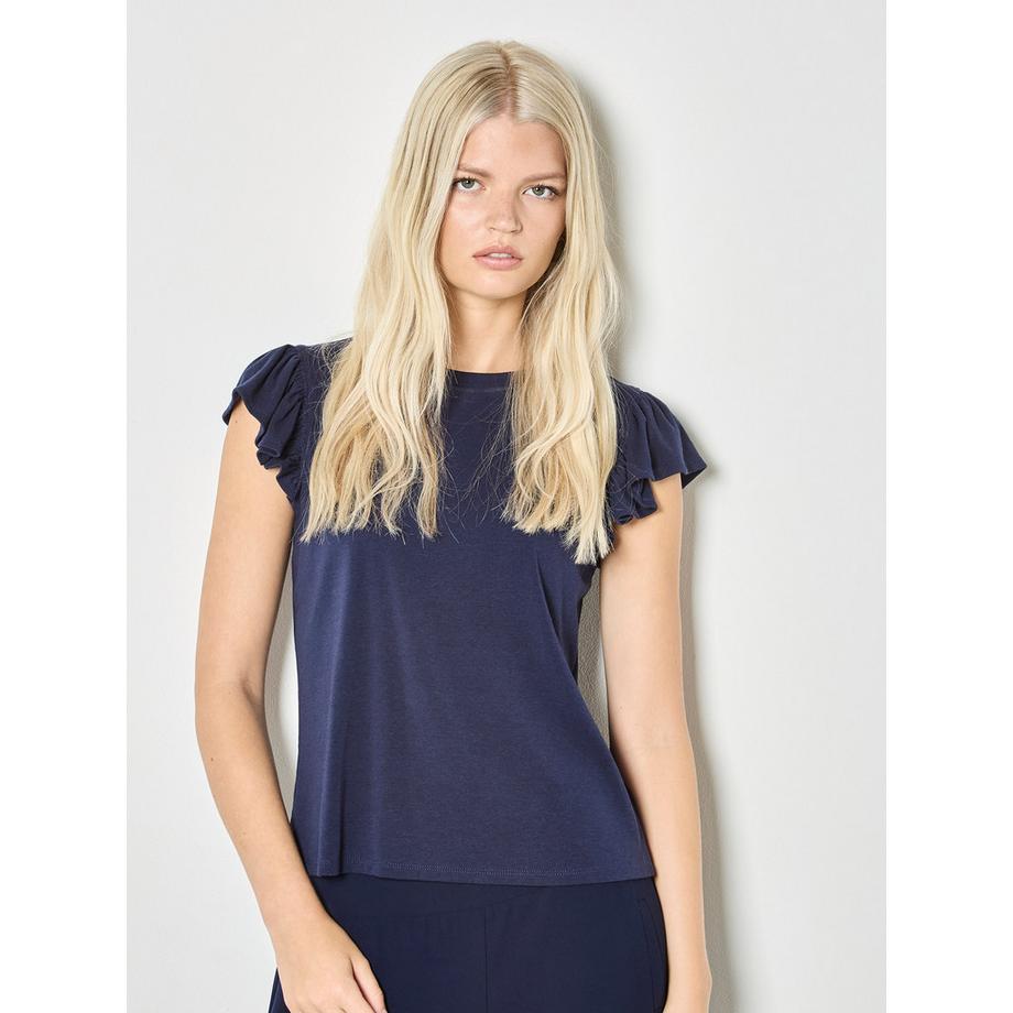 Jersey-Strick-Rüschen-T-Shirt