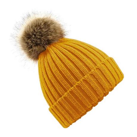 Beechfield  Chunky Beanie Mütze mit KunstfellBommel 