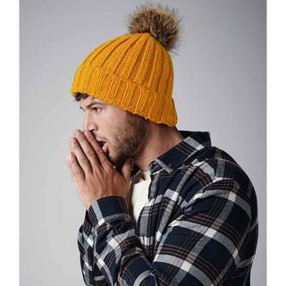 Beechfield  Chunky Beanie Mütze mit KunstfellBommel 