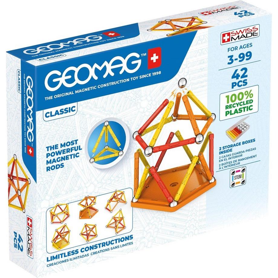 Geomag  Classic 42 Teile Magnetisches Konstruktionsspielzeug für Kinder Line Lernspiel aus 100% Recyclingkunststoff 
