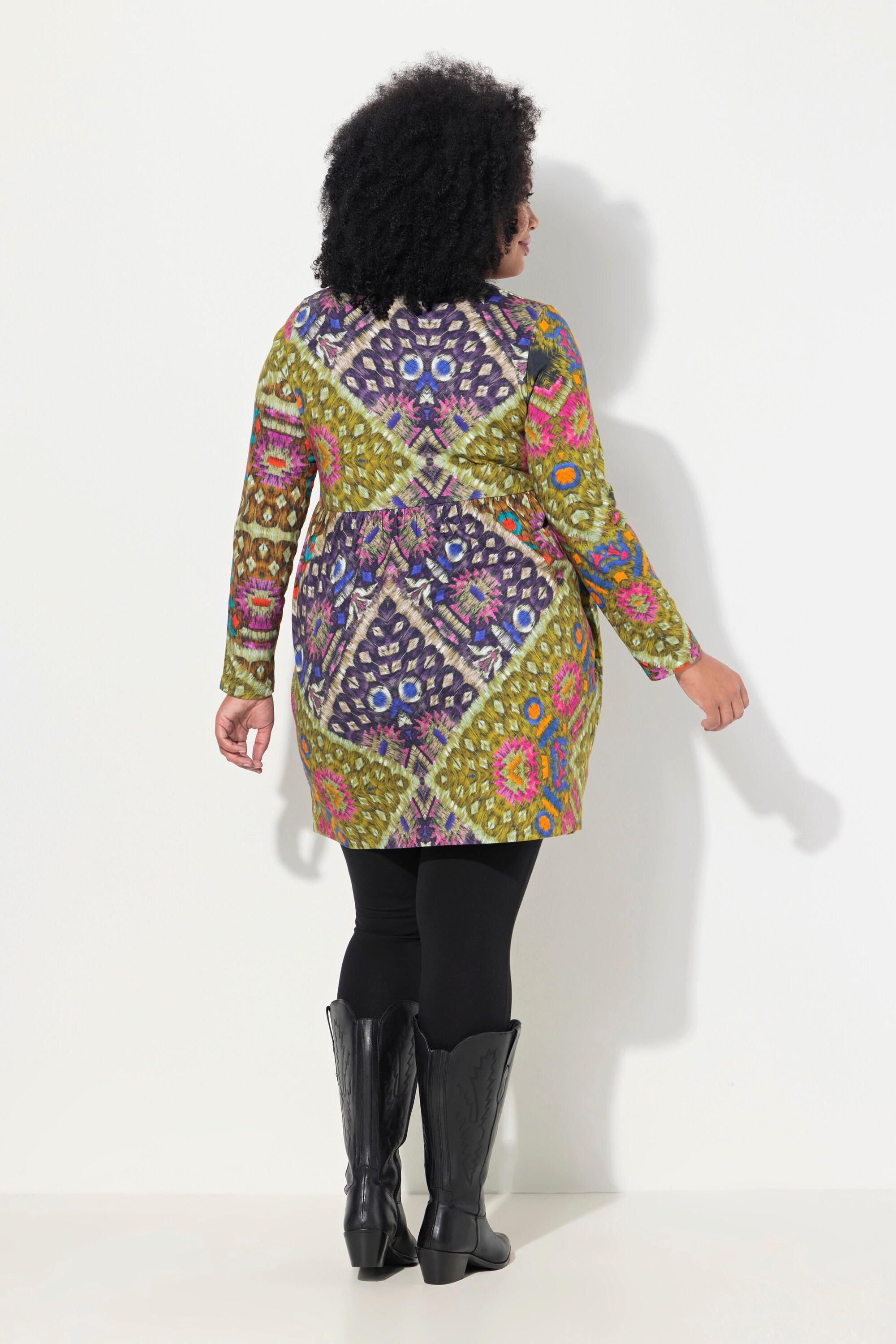 Ulla Popken Maglia lunga Taglio svasato Scollo rettangolare Maniche lunghe  