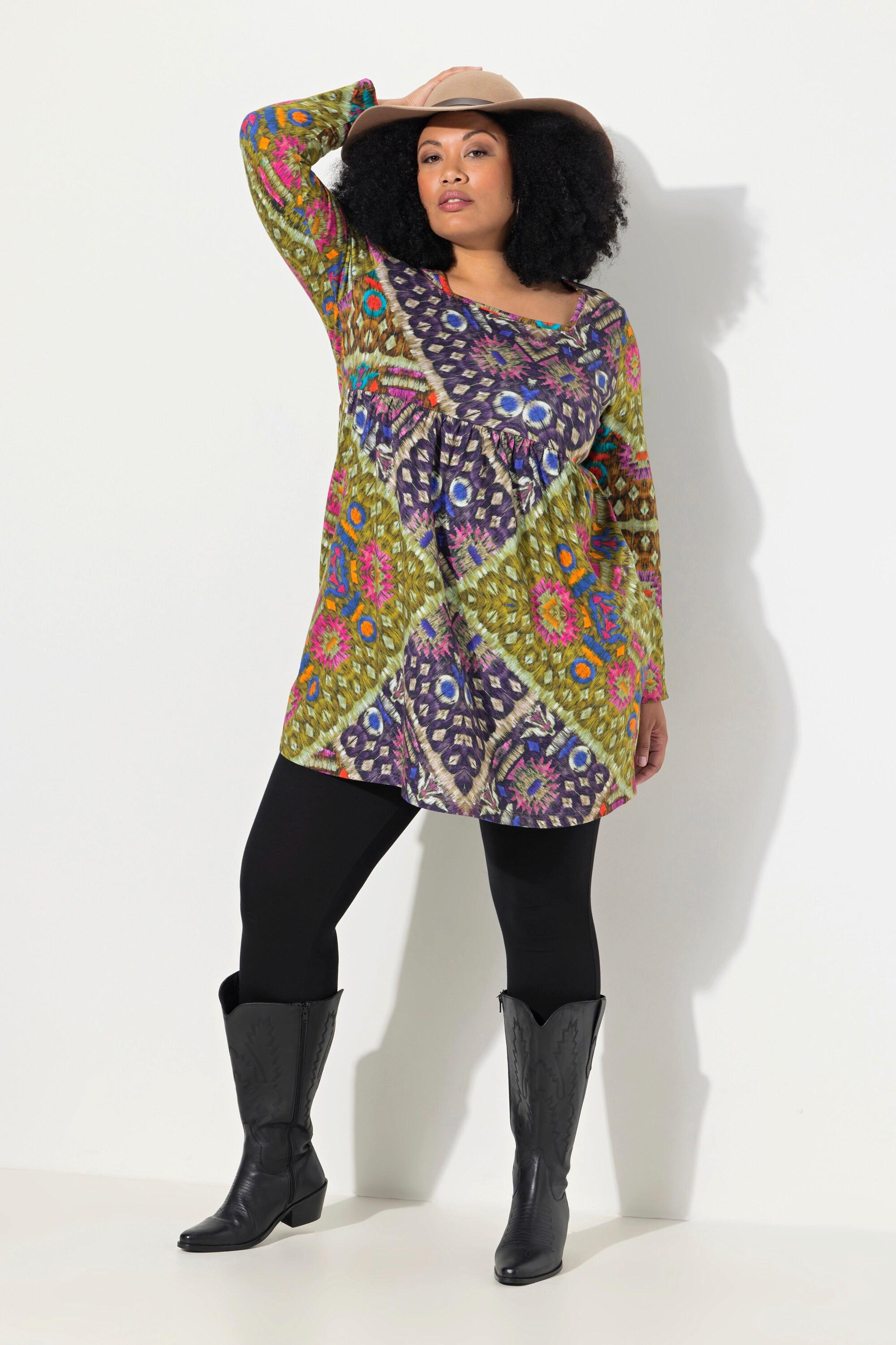 Ulla Popken Maglia lunga Taglio svasato Scollo rettangolare Maniche lunghe  