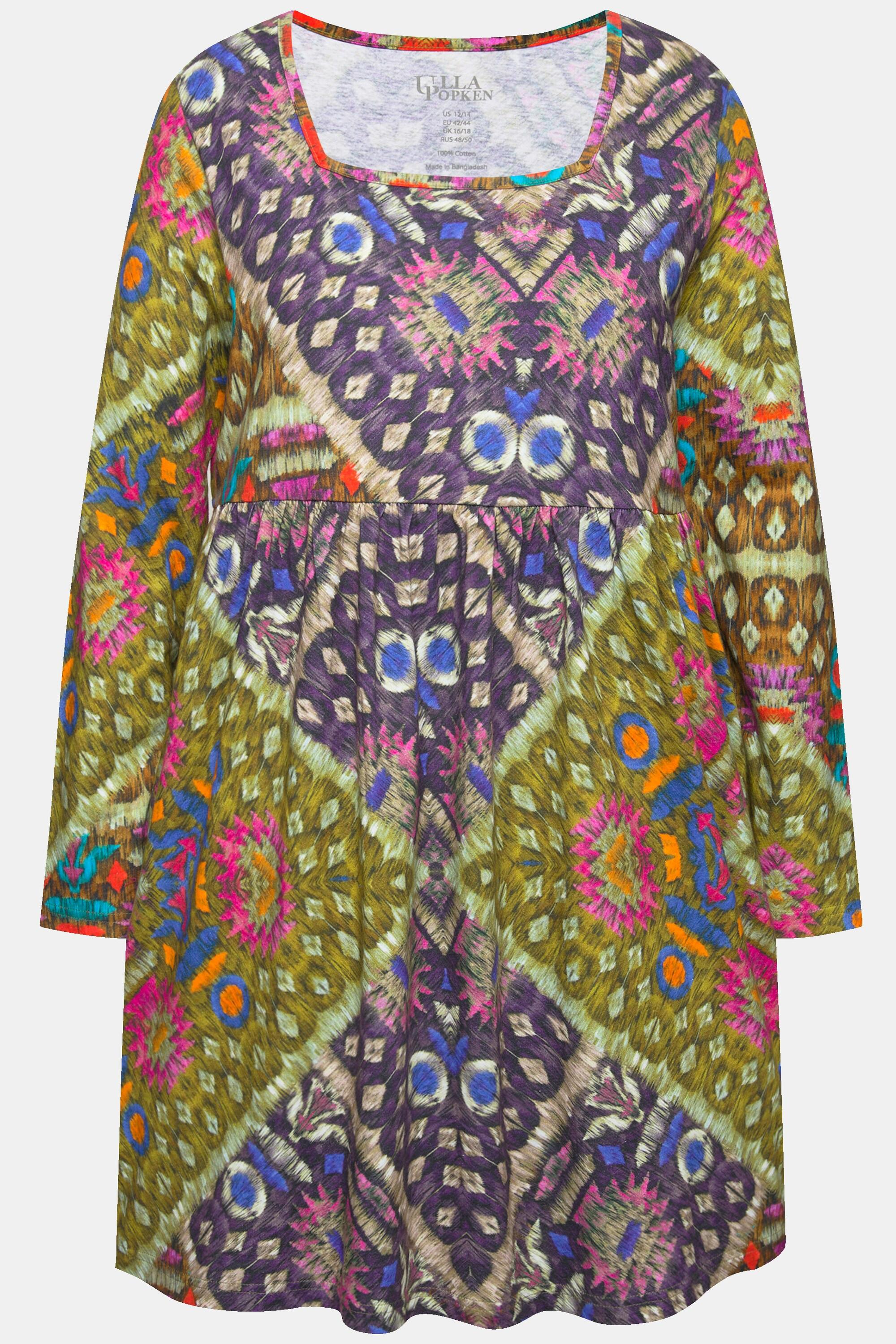 Ulla Popken Maglia lunga Taglio svasato Scollo rettangolare Maniche lunghe  