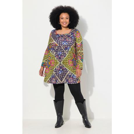 Ulla Popken Maglia lunga Taglio svasato Scollo rettangolare Maniche lunghe  