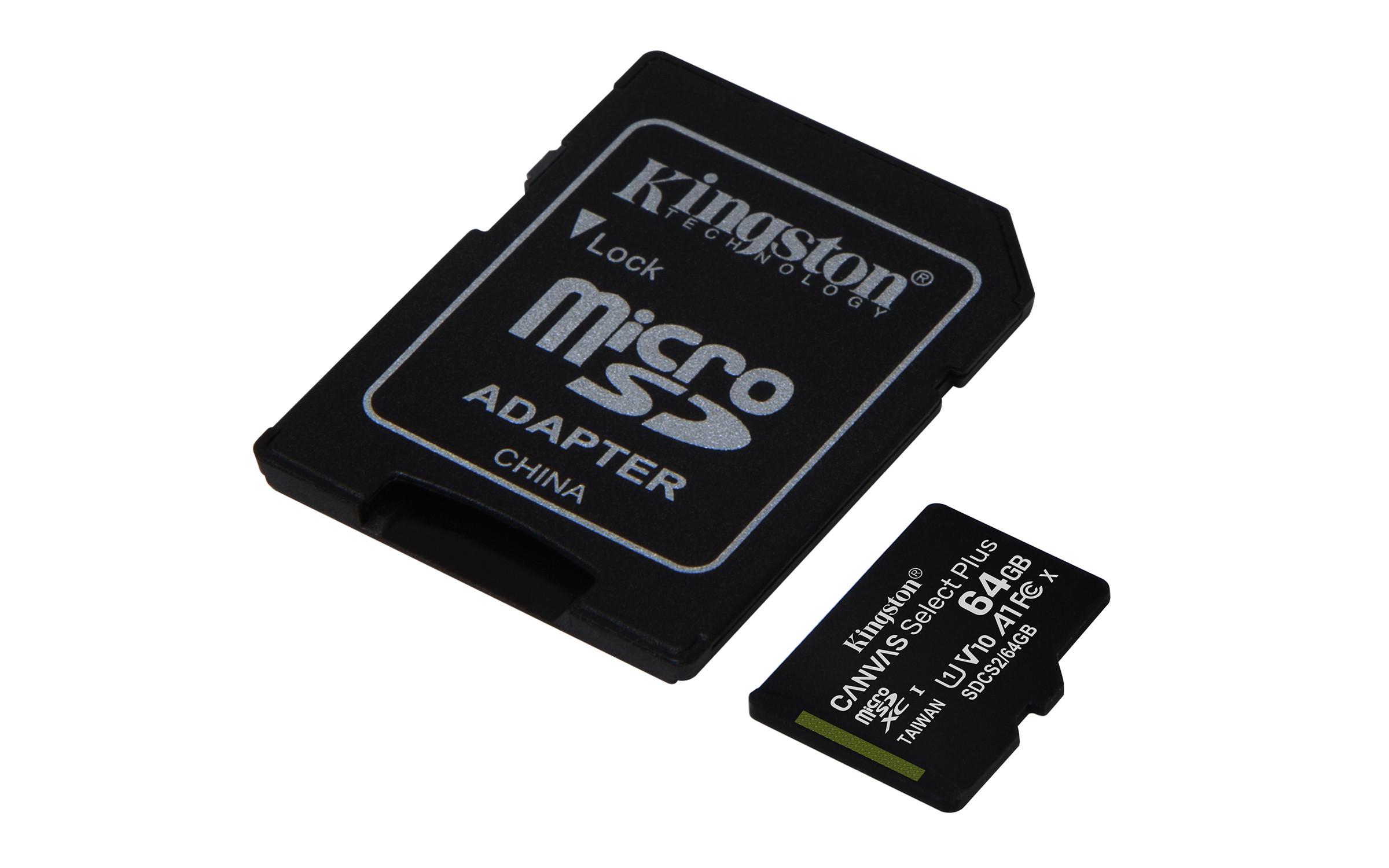 Kingston  Kingston Technology Scheda micSDXC Canvas Select Plus 100R A1 C10 da 64GB confezione tripla + adattatore singolo 