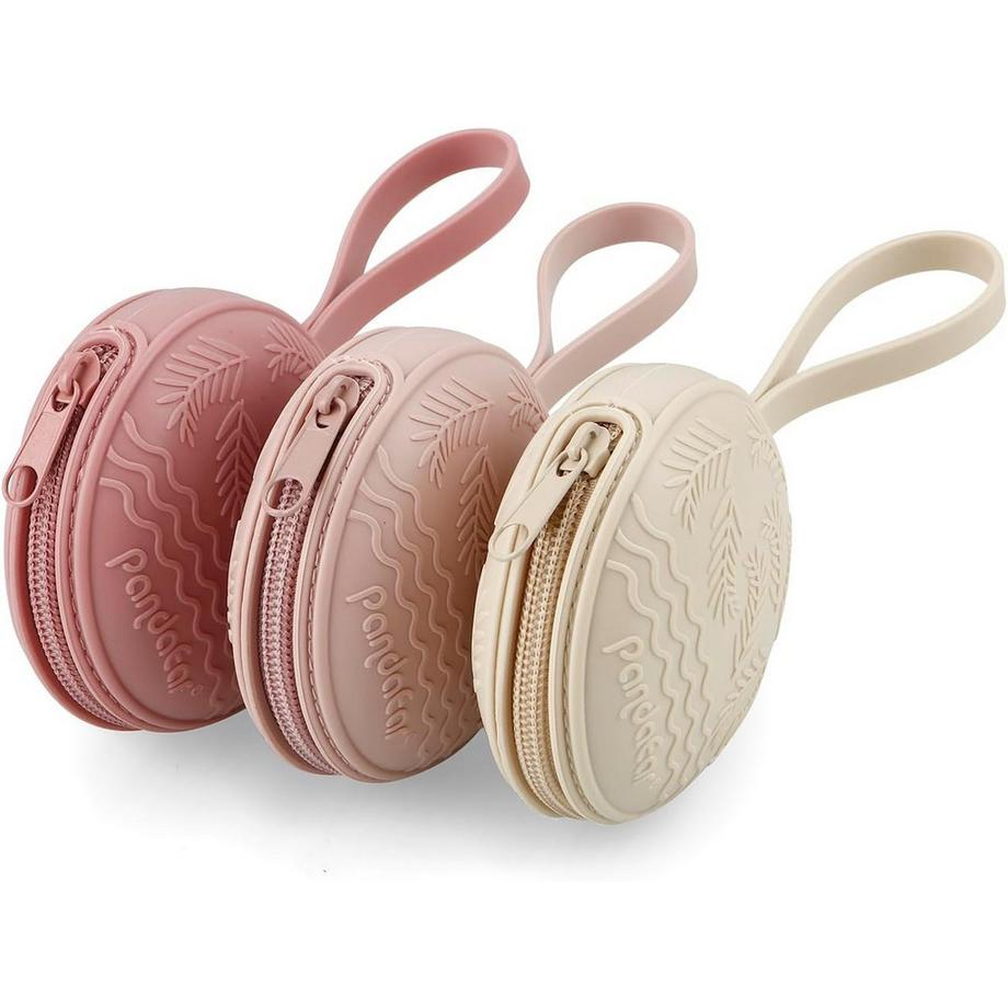 Milkii  PandaEar 3er-Set Silikon-Schnullerhalter & Schnullerboxen, Rosa 
