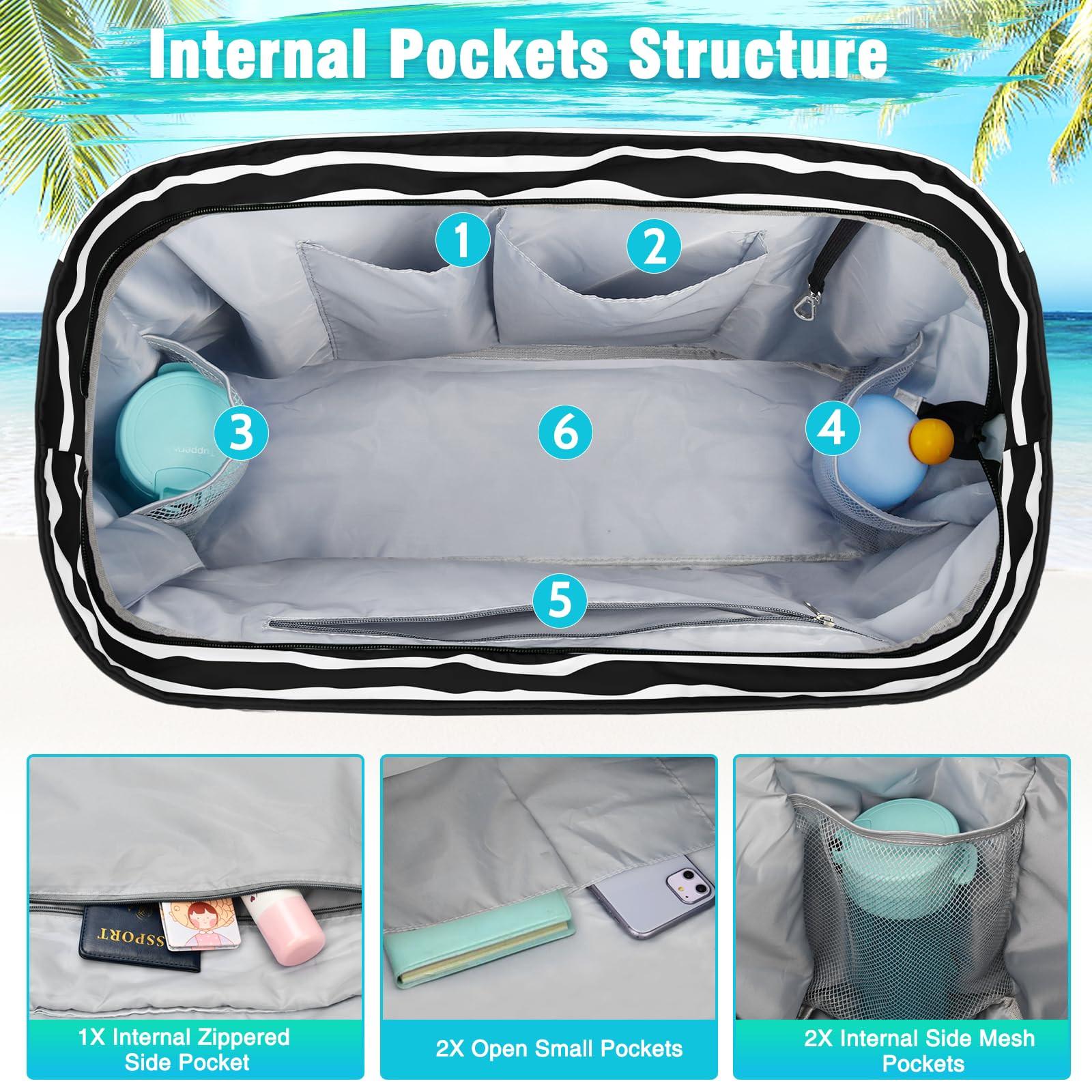 Only-bags.store Grand sac de plage rayé imperméable avec fermeture éclair  