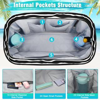 Only-bags.store Grand sac de plage rayé imperméable avec fermeture éclair  