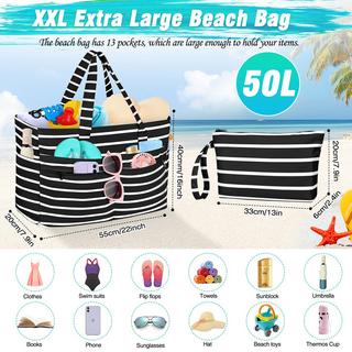Only-bags.store Grand sac de plage rayé imperméable avec fermeture éclair  