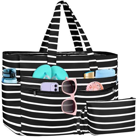 Only-bags.store Grand sac de plage rayé imperméable avec fermeture éclair  