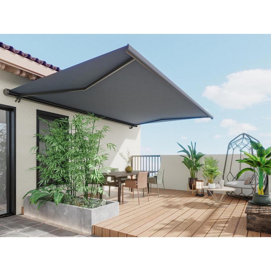 Vente-unique  Store banne motorisé avec coffre intégral 4 x 3 m anthracite - CONSTELA 