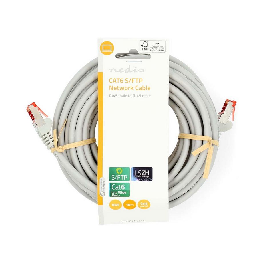 Nedis  Câble réseau CAT6 | RJ45 mâle | RJ45 mâle | S/FTP | 10.0 m | Rond | LSZH | Gris | Label 