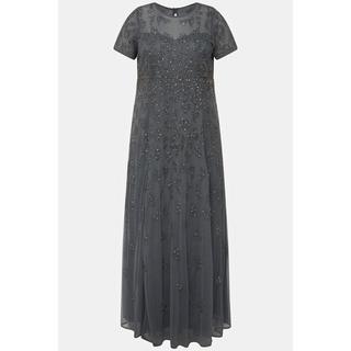 Ulla Popken Robe en Tulle Perles Brodées Décolleté Rond Manches Courtes  