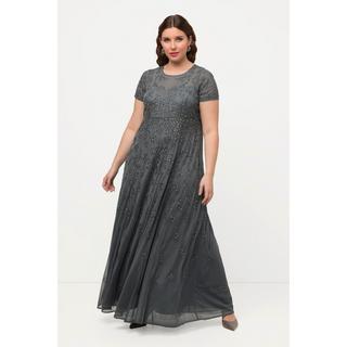 Ulla Popken Robe en Tulle Perles Brodées Décolleté Rond Manches Courtes  