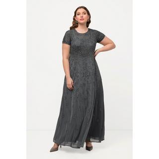 Ulla Popken Robe en Tulle Perles Brodées Décolleté Rond Manches Courtes  