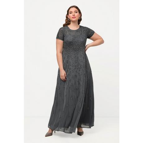Ulla Popken Robe en Tulle Perles Brodées Décolleté Rond Manches Courtes  