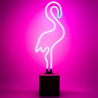Locomocean Glas Neon Tischlampe mit Betonsockel - Flamingo  