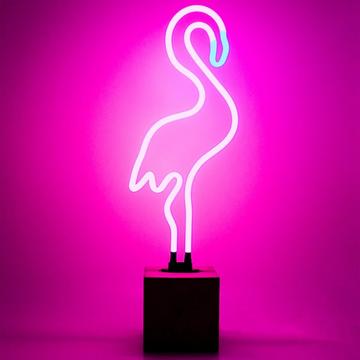 Lampe de table en verre néon avec socle en béton - Flamingo